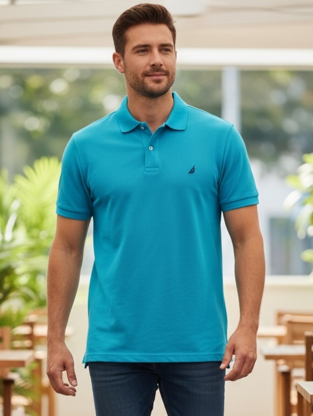 Nautica Mens XXL Aqua Blue Performance Deck Polo Shirt Contrast Trim Classic Fit - Picture 9 of 9